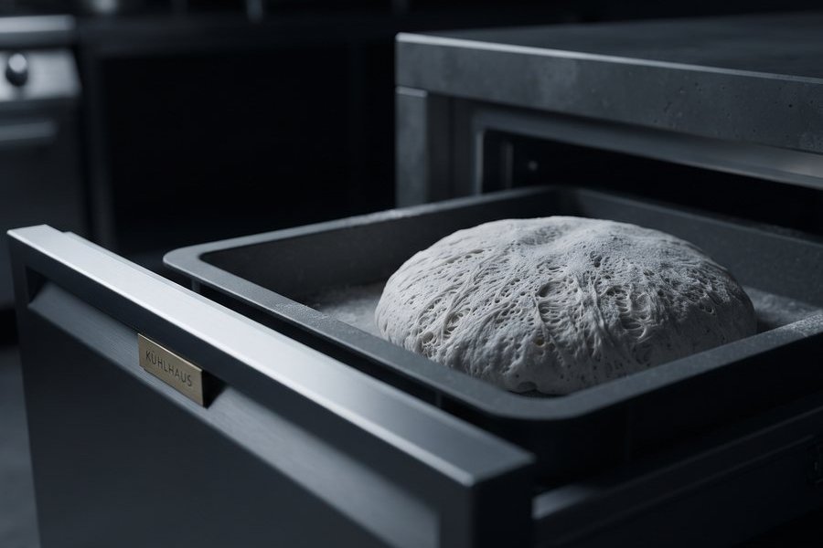 Teigling ruht in der Kühlung, zwei Tage vor dem Backen